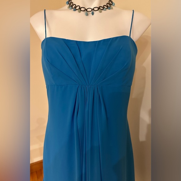 Alfred Angelo Marine Blue Sheer Baby Doll/Shift Midi Dress Sz 10 Draped … - Picture 3 of 16